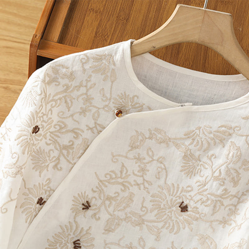 Buddha Stones カジュアル花柄クルーネックレディースコットンTシャツ - image 3