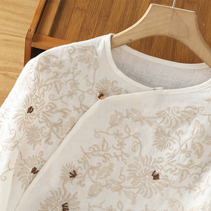 Buddha Stones カジュアル花柄クルーネックレディースコットンTシャツ - image 3