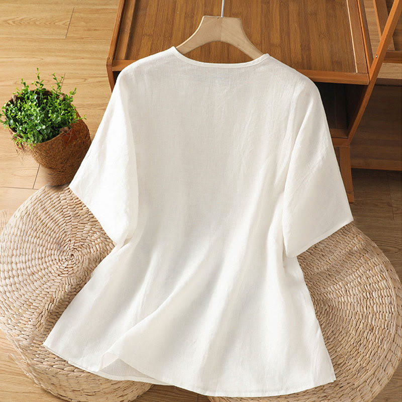 Buddha Stones カジュアル花柄クルーネックレディースコットンTシャツ - image 1