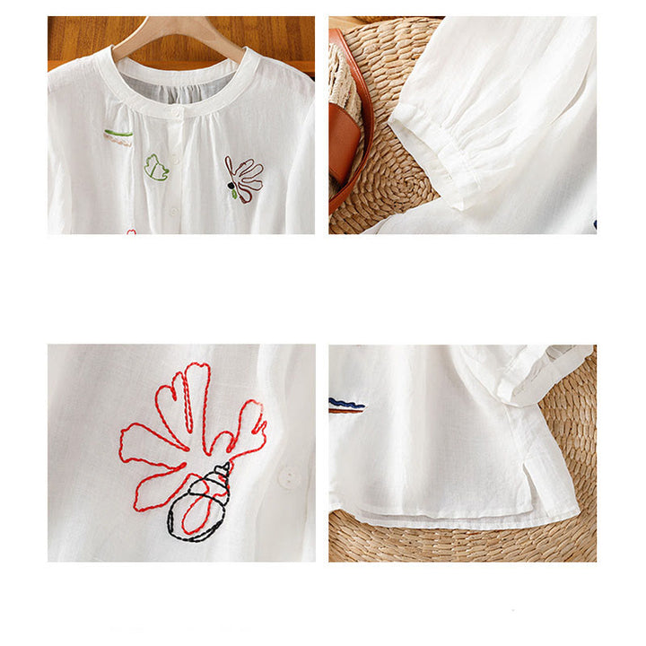 Buddha Stones コーラルひょうたん柄クルーネック半袖レディースポリエステルシャツ - image 17