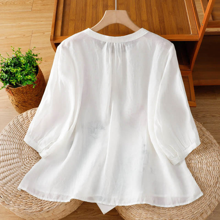 Buddha Stones コーラルひょうたん柄クルーネック半袖レディースポリエステルシャツ - image 9