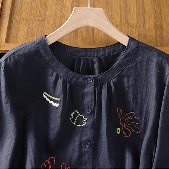 Buddha Stones コーラルひょうたん柄クルーネック半袖レディースポリエステルシャツ - image 2