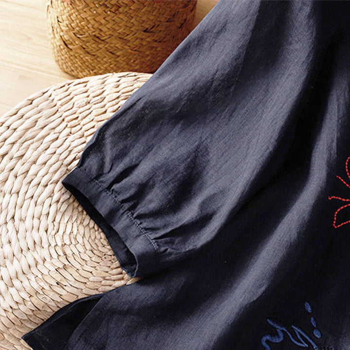 Buddha Stones コーラルひょうたん柄クルーネック半袖レディースポリエステルシャツ - image 5