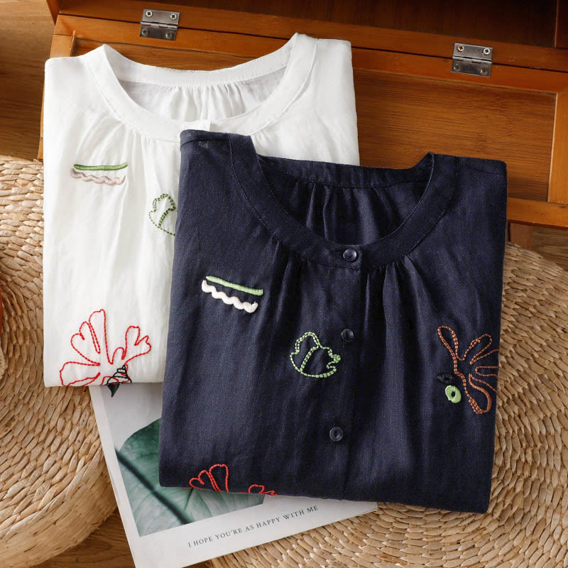 Buddha Stones コーラルひょうたん柄クルーネック半袖レディースポリエステルシャツ - image 19