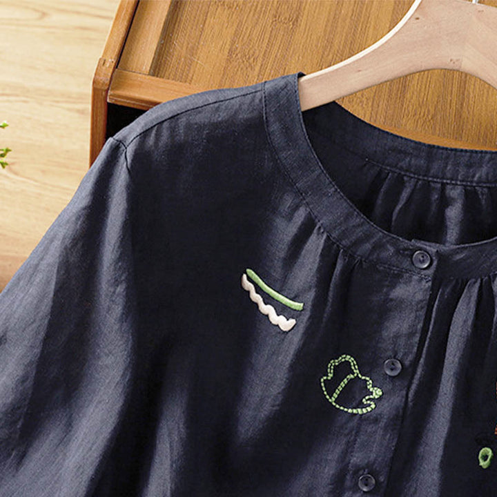 Buddha Stones コーラルひょうたん柄クルーネック半袖レディースポリエステルシャツ - image 3