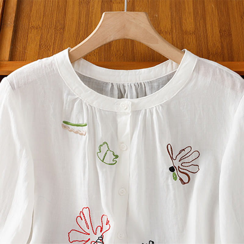 Buddha Stones コーラルひょうたん柄クルーネック半袖レディースポリエステルシャツ - image 10