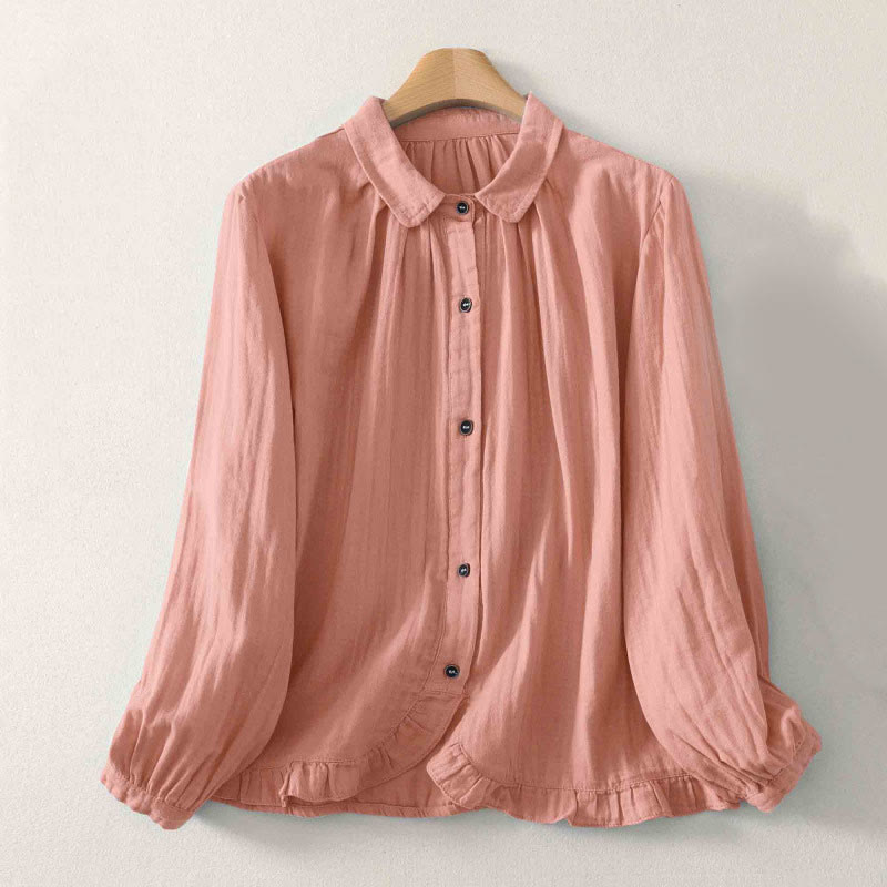 Buddha Stones 無地クルーネック長袖レディースポリエステルシャツ - ライトサーモン - US8-10，UK/AU12-14，EU40-42 (2XL) - image 9