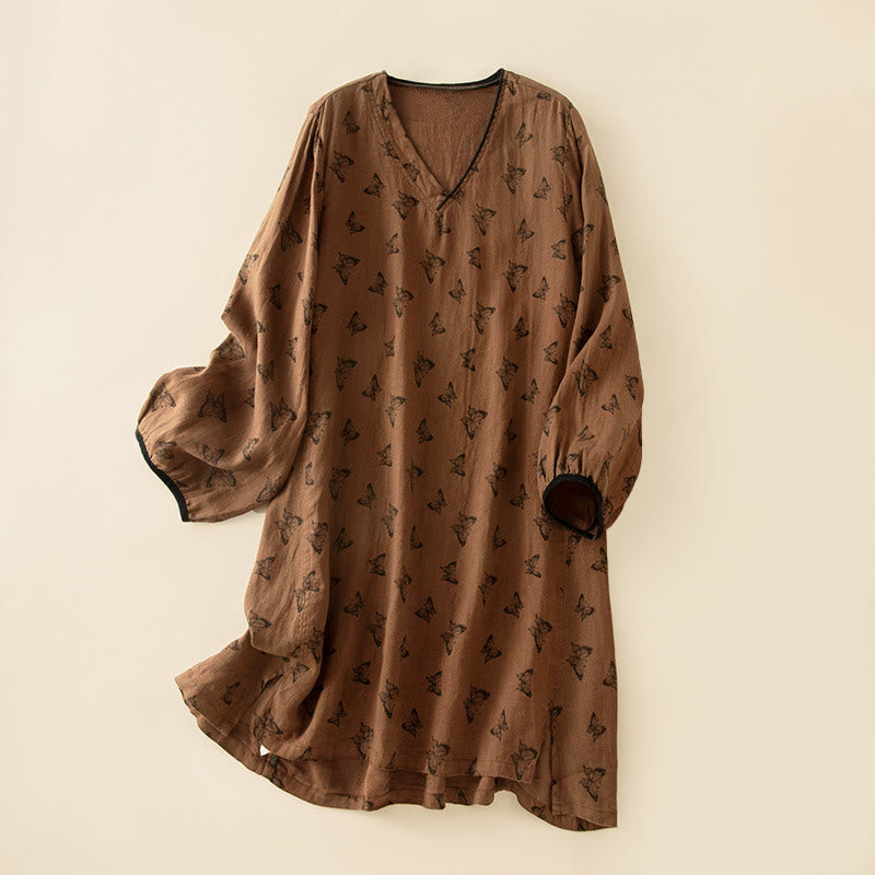 Buddha Stones バタフライ柄 Vネック 長袖 レディース ポリエステルシャツ - シエナ - US12、 UK/AU16、 EU44 (2XL) - image 0