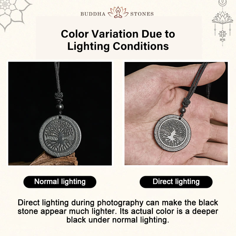 Buddha Stones生命の樹の彫刻模様 本物のシュンガイト石 守護ネックレスペンダント - image 4