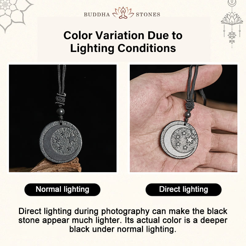 Buddha Stones月 星 ラウンドデザイン 本物のシュンガイト石 守護ネックレス ペンダント - image 4