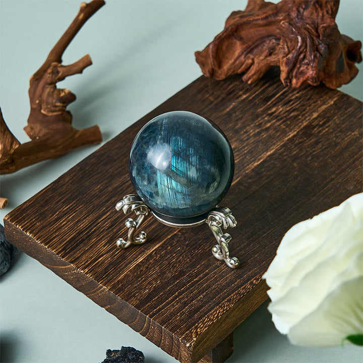 Buddha Stones 丸いボール型の置物 天然ラブラドライト ヒーリングスタチュー オフィス ホームデコレーション - image 3