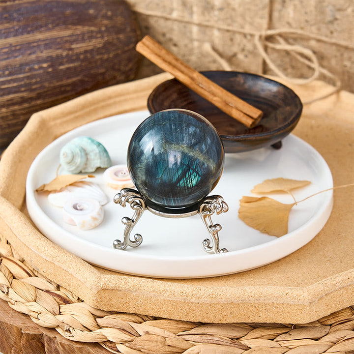 Buddha Stones 丸いボール型の置物 天然ラブラドライト ヒーリングスタチュー オフィス ホームデコレーション - image 2