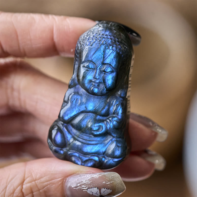 Buddha Stones 仏陀のシンボル 天然ラブラドライトの置物 治癒像 家の装飾 - image 4