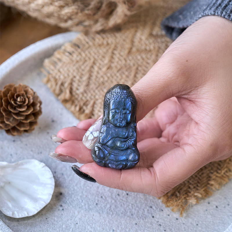 Buddha Stones 仏陀のシンボル 天然ラブラドライトの置物 治癒像 家の装飾 - image 3