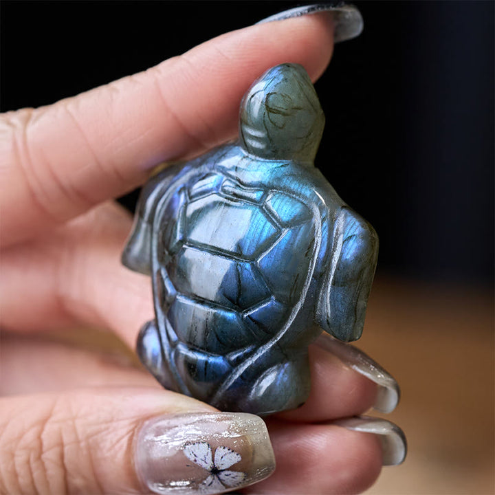 Buddha Stones 天然ラブラドライトの亀の置物 知恵の守護像 家の装飾 - カメ - 4.7×3.65×1.3cm - image 0