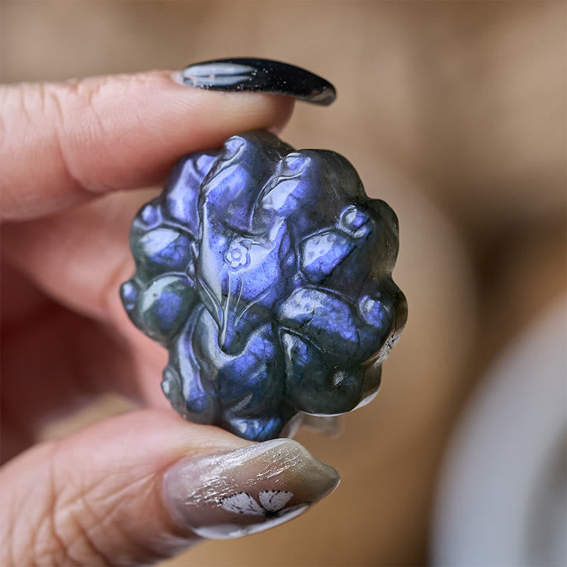 Buddha Stones 彫刻された九尾の狐のラブラドライトの置物 知恵の癒しの彫像装飾 - 九尾の狐 4.5×1.3cm - image 0