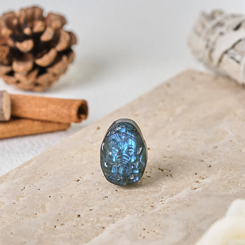 Buddha Stones ガネーシャ象の置物 天然ラブラドライト 癒しの守護像 室内装飾 - image 2