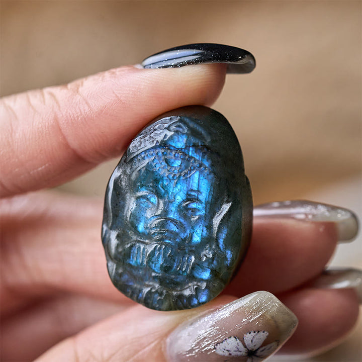 Buddha Stones ガネーシャ象の置物 天然ラブラドライト 癒しの守護像 室内装飾 - image 4