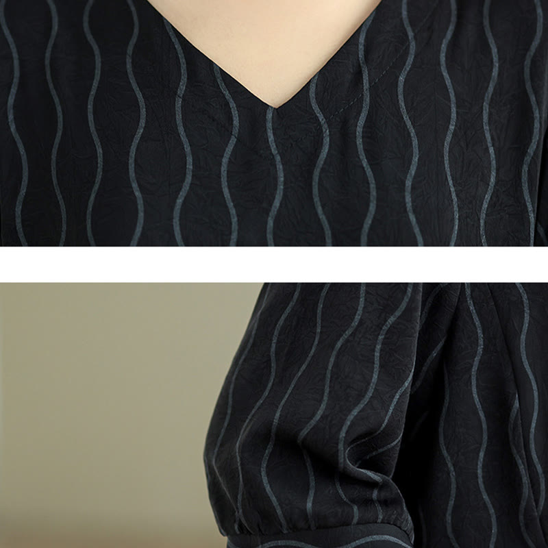 Buddha Stones ストライプ柄半袖シャツ ポリエステル 7丈ハーレムパンツ 2枚セット ポケット付き - image 17