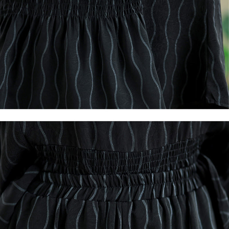 Buddha Stones ストライプ柄半袖シャツ ポリエステル 7丈ハーレムパンツ 2枚セット ポケット付き - image 19