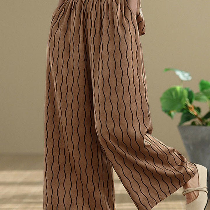 Buddha Stones ストライプ柄半袖シャツ ポリエステル 7丈ハーレムパンツ 2枚セット ポケット付き - image 6