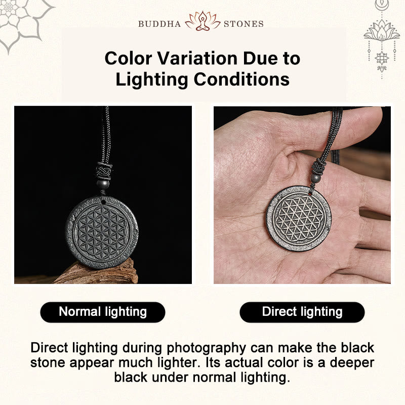 Buddha Stonesフラワーオブライフ彫刻デザイン本物のシュンガイトストーンプロテクションネックレスペンダント - image 4