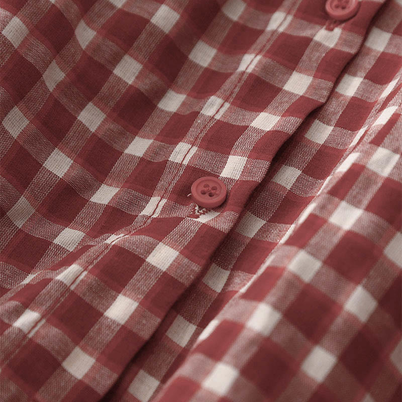 Buddha Stones ポケット付きチェック柄ノースリーブサマーミディド​​レス - image 9