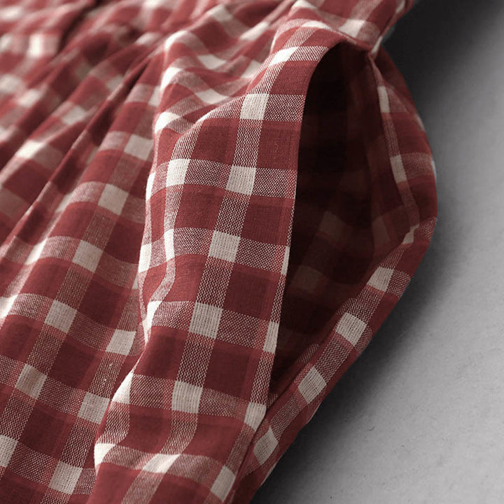 Buddha Stones ポケット付きチェック柄ノースリーブサマーミディド​​レス - image 5