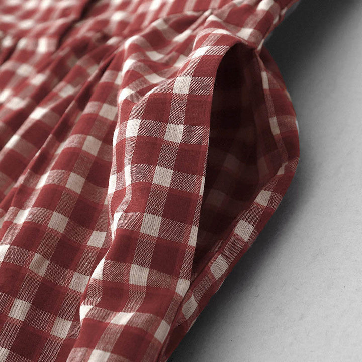 Buddha Stones ポケット付きチェック柄ノースリーブサマーミディド​​レス - image 6