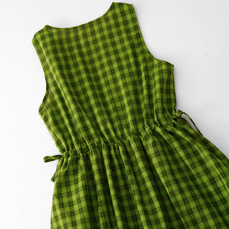 Buddha Stones ポケット付きノースリーブチェック柄サマーミディド​​レス - image 4