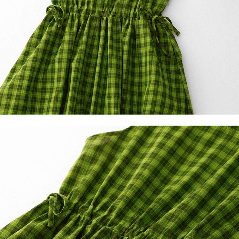 Buddha Stones ポケット付きノースリーブチェック柄サマーミディド​​レス - image 12