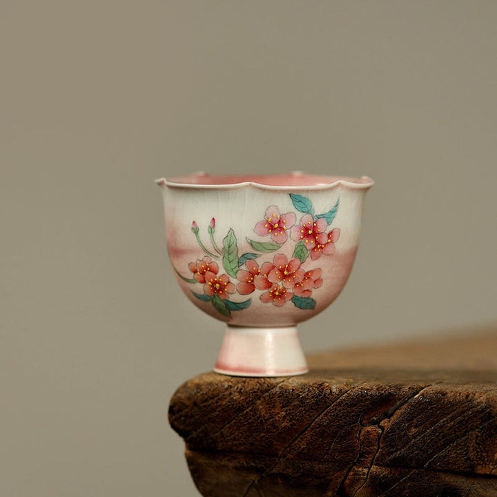 Buddha Stones 手描きのウサギ蘭の花ベゴニアセラミックティーカップカンフーティーカップ75ml - ベゴニアの花 7.3cm*5.5cm*75ml - image 3