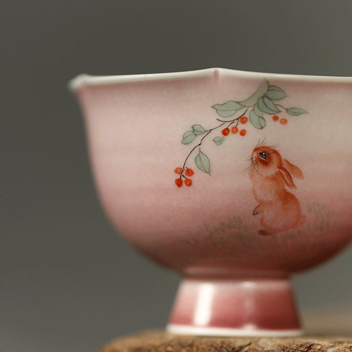 Buddha Stones 手描きのウサギ蘭の花ベゴニアセラミックティーカップカンフーティーカップ75ml - image 6