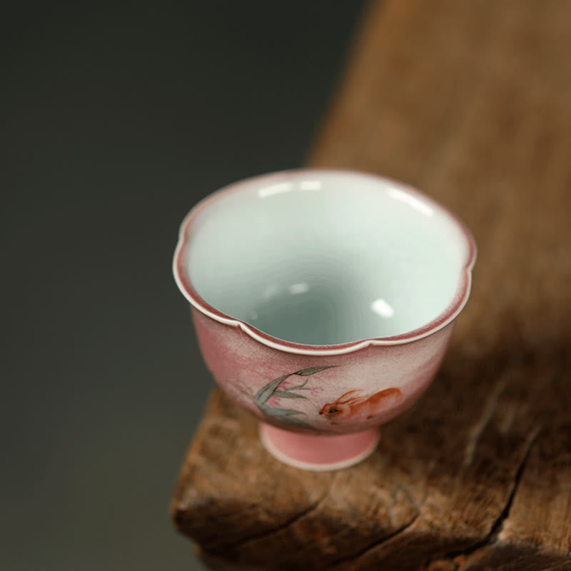 Buddha Stones 手描きのウサギ蘭の花ベゴニアセラミックティーカップカンフーティーカップ75ml - image 7