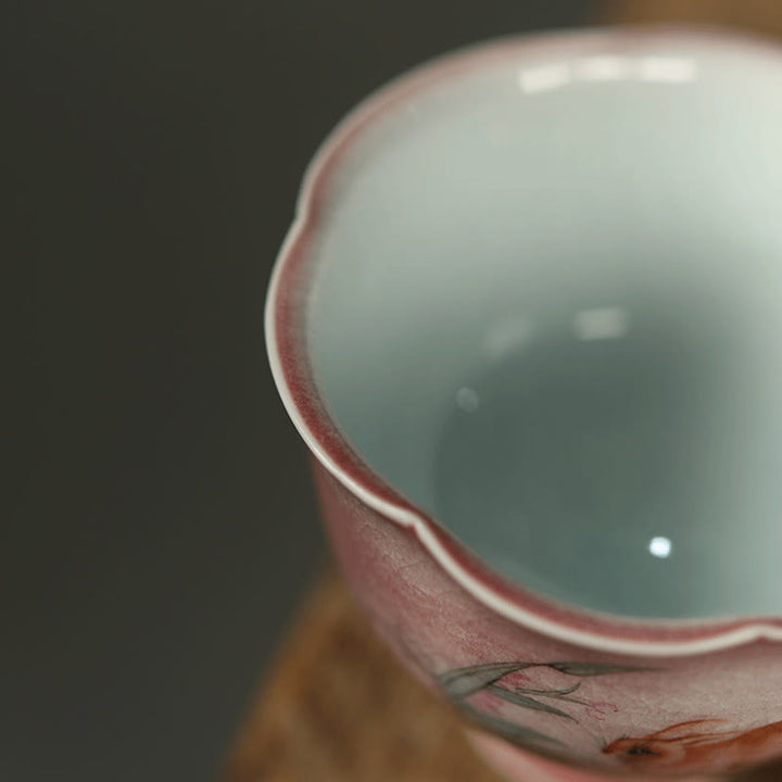 Buddha Stones 手描きのウサギ蘭の花ベゴニアセラミックティーカップカンフーティーカップ75ml - image 10