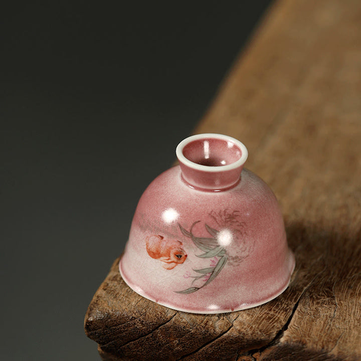 Buddha Stones 手描きのウサギ蘭の花ベゴニアセラミックティーカップカンフーティーカップ75ml - image 11