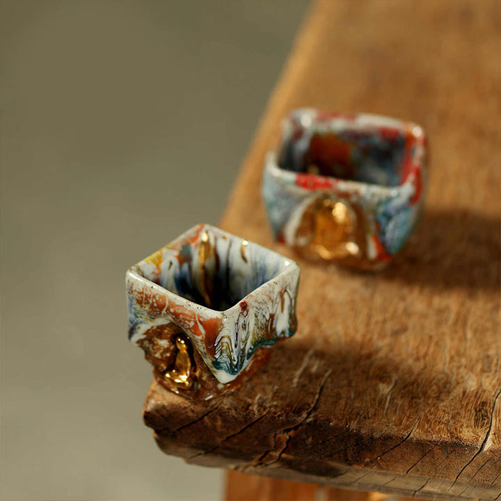 Buddha Stones 手描きの敦煌瞑想仏志野陶器ティーカップカンフーティーカップ - 2個セット - image 14