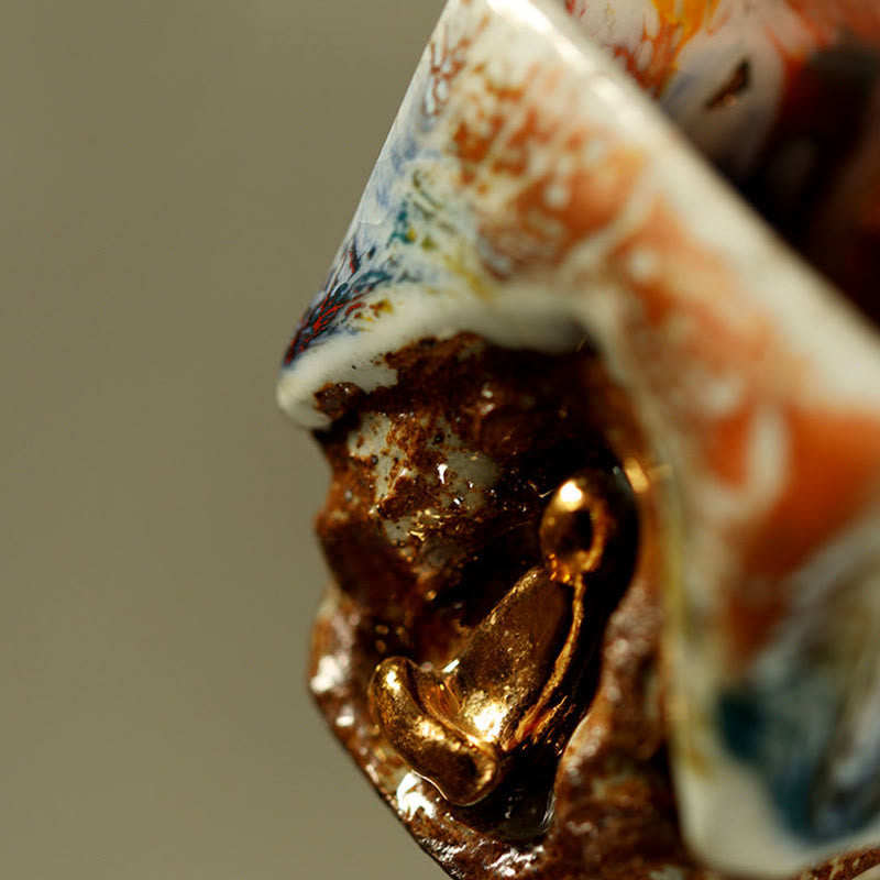 Buddha Stones 手描きの敦煌瞑想仏志野陶器ティーカップカンフーティーカップ - image 3