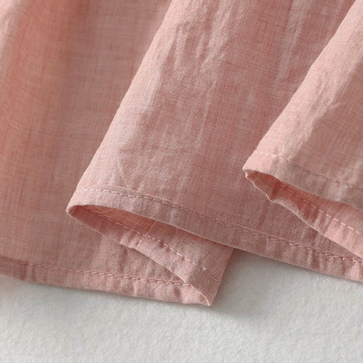 Buddha Stones 春の無地レースアップクルーネックデザイン七分袖レディースミディドレス - image 9