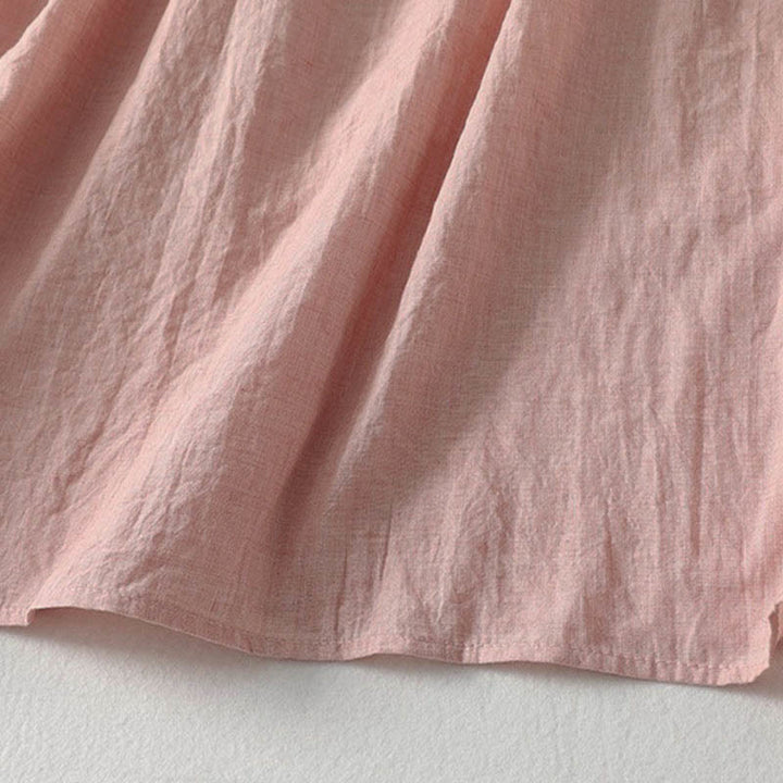 Buddha Stones 春の無地レースアップクルーネックデザイン七分袖レディースミディドレス - image 8