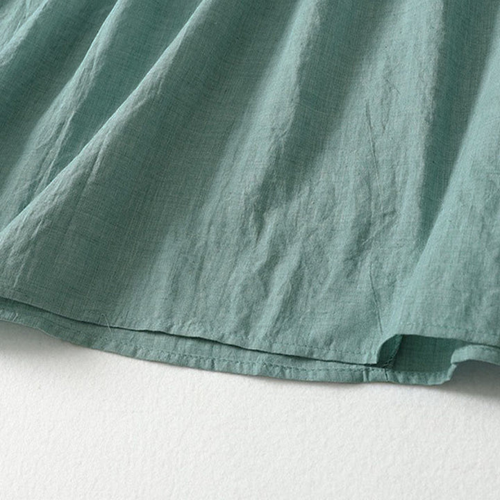 Buddha Stones 春の無地レースアップクルーネックデザイン七分袖レディースミディドレス - image 19