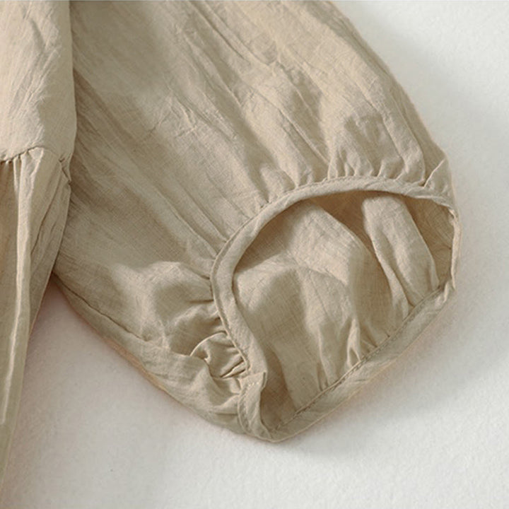 Buddha Stones 春の無地レースアップクルーネックデザイン七分袖レディースミディドレス - image 24