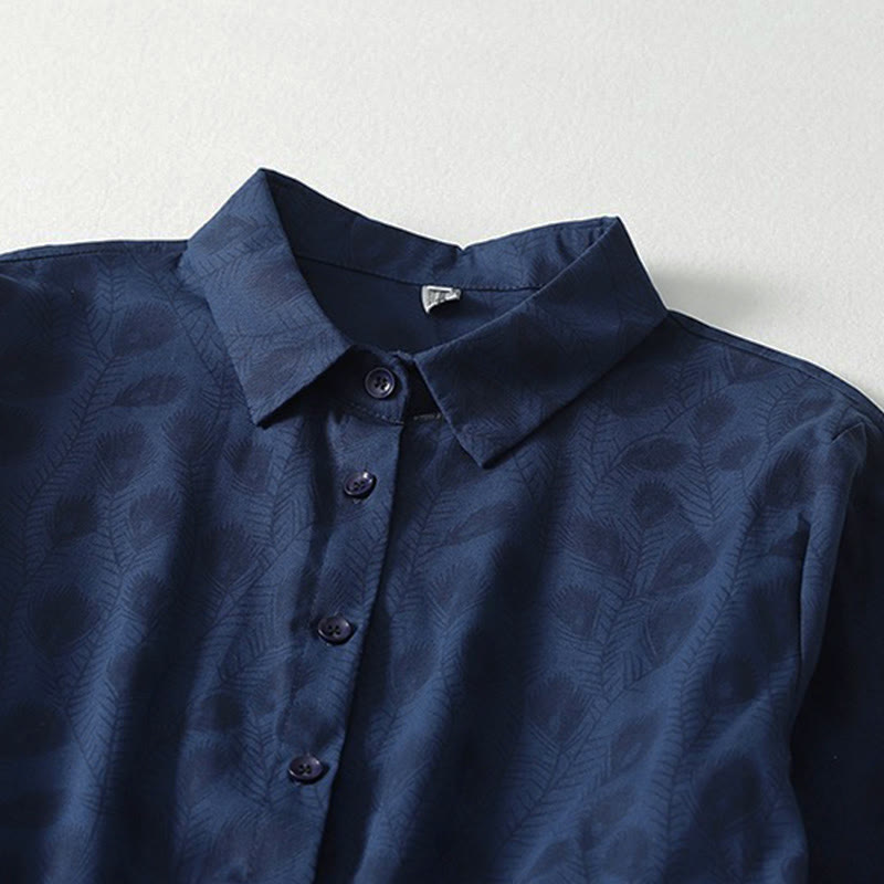 Buddha Stones 春の草のつる柄プリントボタンデザインロングスリーブミディドレス（ポケット付き） - image 13