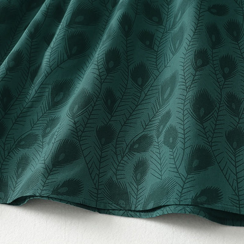 Buddha Stones 春の草のつる柄プリントボタンデザインロングスリーブミディドレス（ポケット付き） - image 10