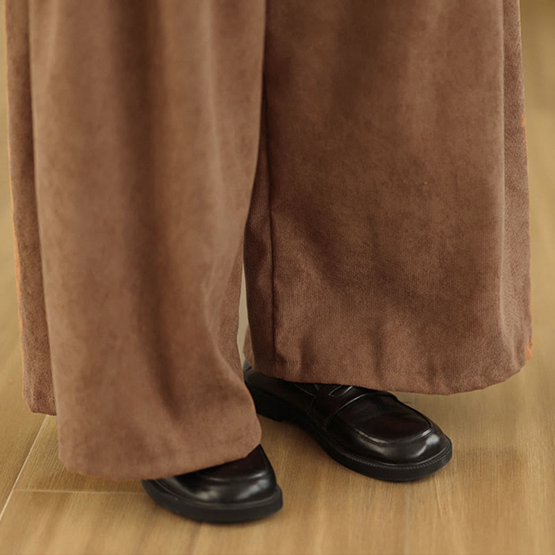 Buddha Stones 春のプレーンブラウンコーデュロイレディースワイドレッグパンツ（ポケット付き） - image 10