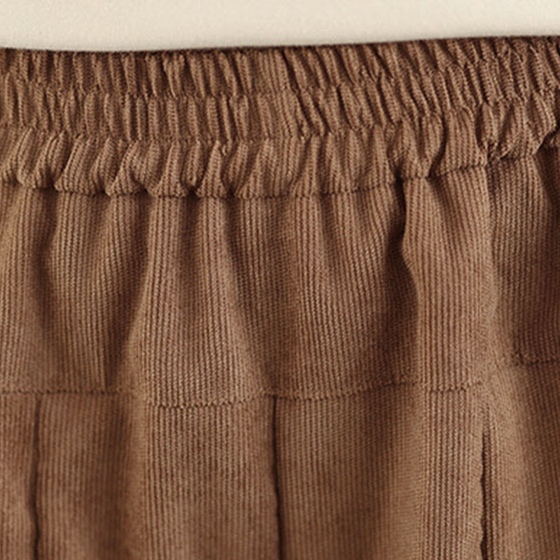 Buddha Stones 春のプレーンブラウンコーデュロイレディースワイドレッグパンツ（ポケット付き） - image 9