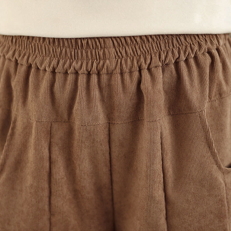 Buddha Stones 春のプレーンブラウンコーデュロイレディースワイドレッグパンツ（ポケット付き） - image 7