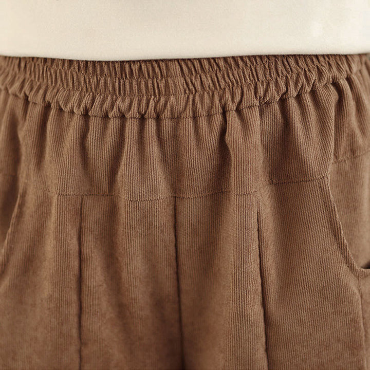 Buddha Stones 春のプレーンブラウンコーデュロイレディースワイドレッグパンツ（ポケット付き） - image 7