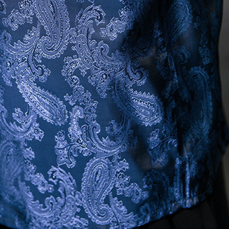 Buddha Stones 夏用カシューナッツフラワー柄メンズフロッグボタン半袖シャツ - image 38