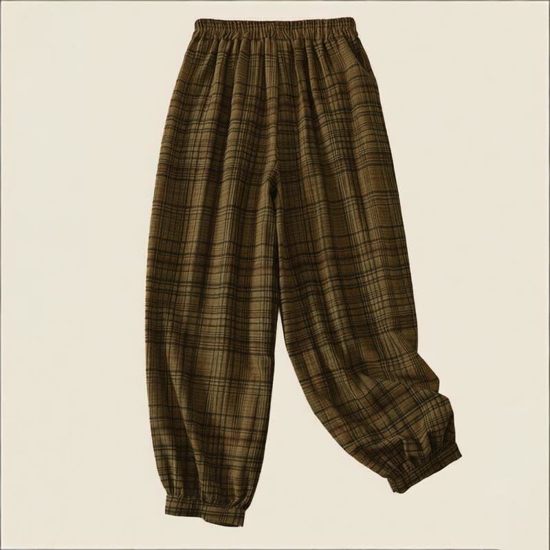 Buddha Stones 春のチェック柄デザイン レディース ハーレムパンツ 7-8丈 ポケット付き - image 6